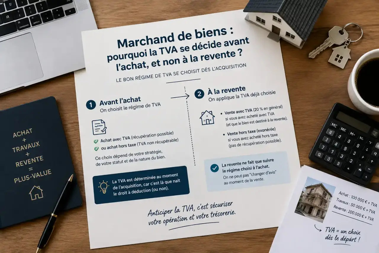 Marchand de biens : pourquoi la TVA se décide avant l’achat, et non à la revente