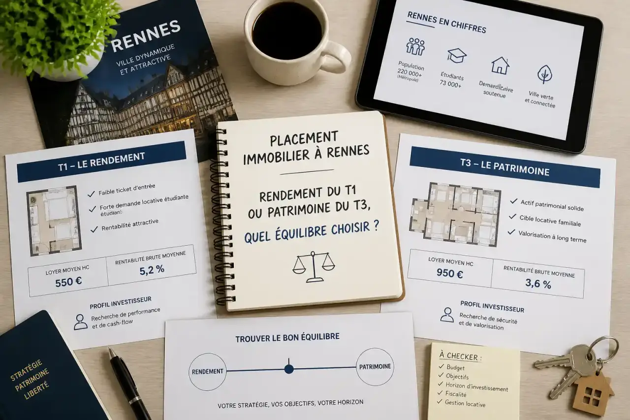 Placement immobilier à Rennes : rendement du T1 ou patrimoine du T3, quel équilibre choisir ?