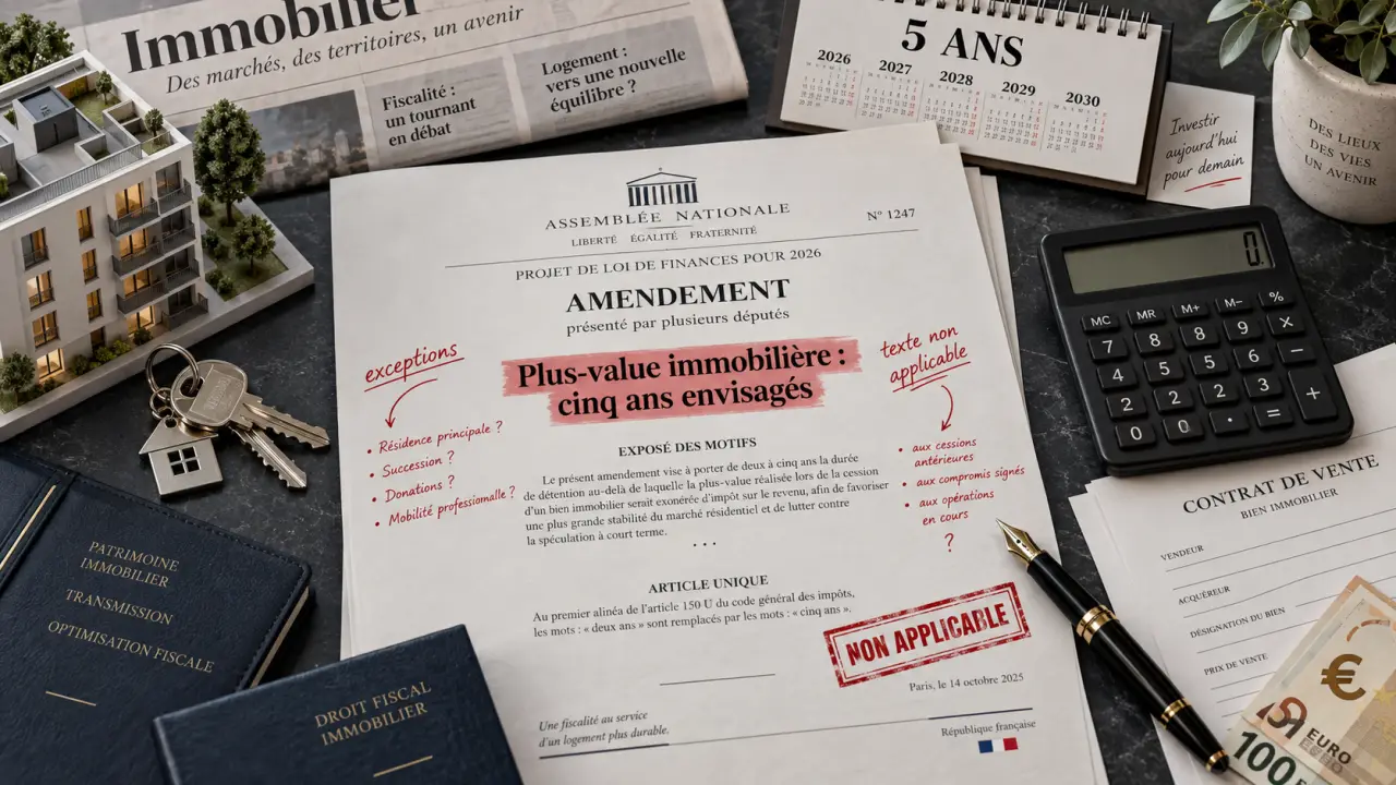Amendement sur la plus-value immobilière : cinq ans envisagés, exceptions et texte non applicable